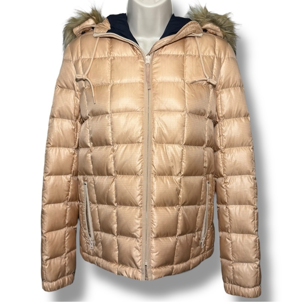 J. Crew Women's Short Puffer Jacket With Faux Fur Hood Peach Size Xs
